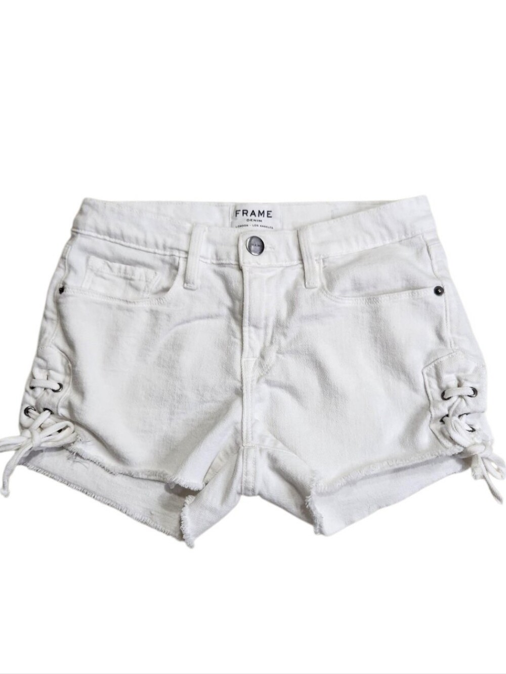 Frame Le Cuttoff Lace-Up White Denim Shorts Size 24